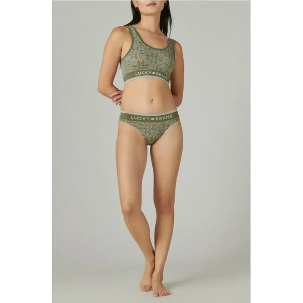 Lucky Brand Women's Dark Green Bandana Jacquard Seamless Bra Size M